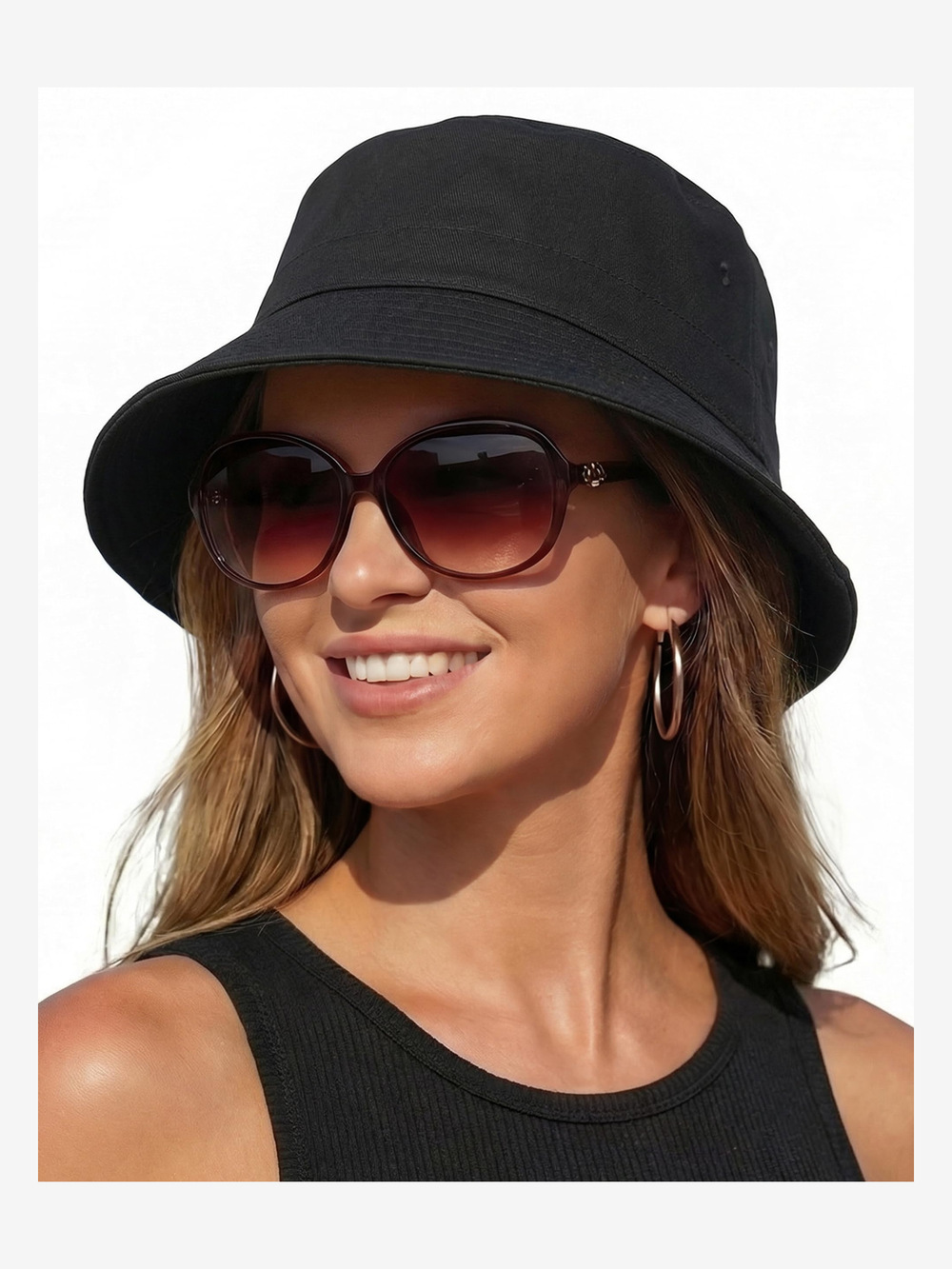 Bucket Sun Hats for Woman Men Cotton Summer Beach Hat Golf | Black | Size L